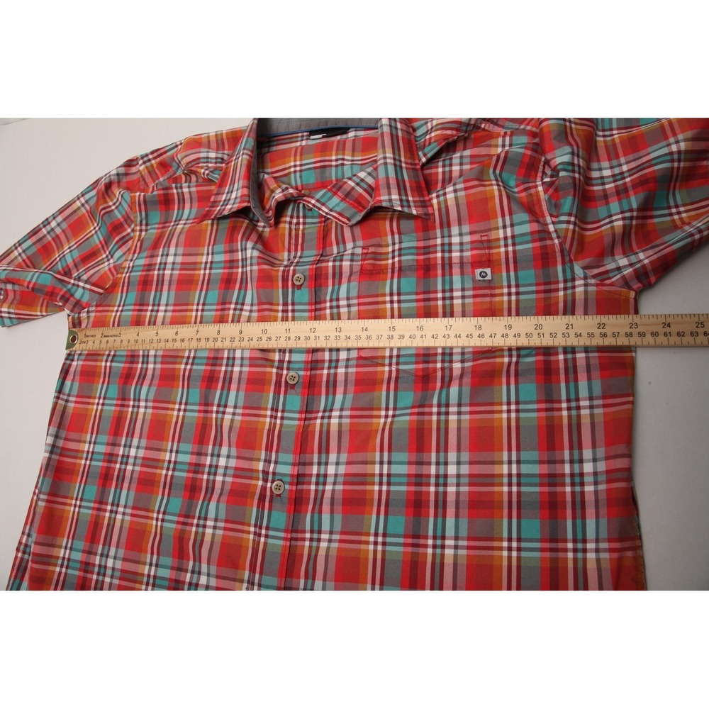 Marmot Men's Large L Short Sleeve Plaid Button-Down Casual Shirt Red Teal - Picture 8 of 12